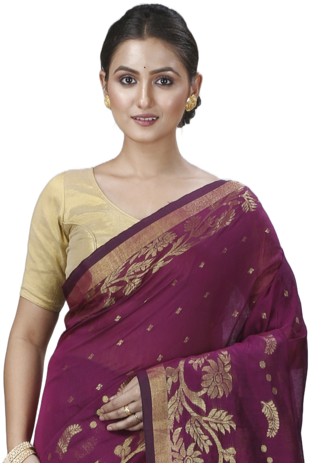 Maroon Blended Cotton Turik Hand Loom Saree (1252)